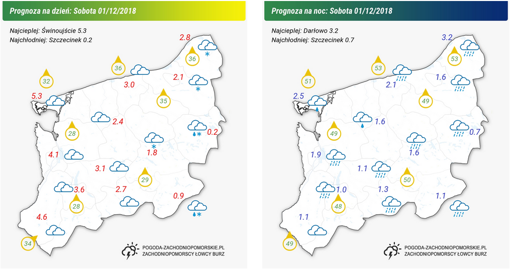 Prognoza na sobotę 01.12.2018 oraz na noc soboty na niedzielę