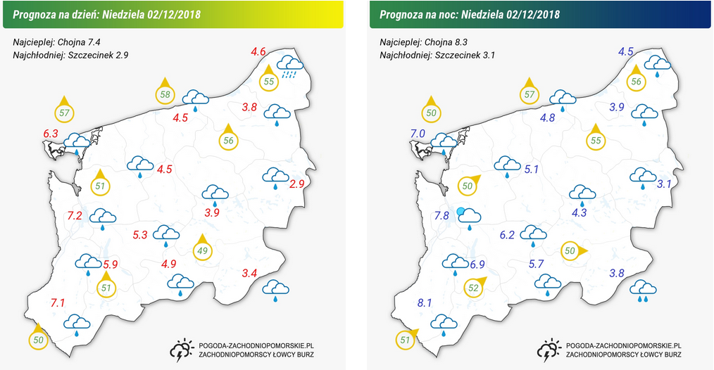 Prognoza pogody na niedzielę 02.12.2018 oraz na noc z niedzieli na poniedziałek