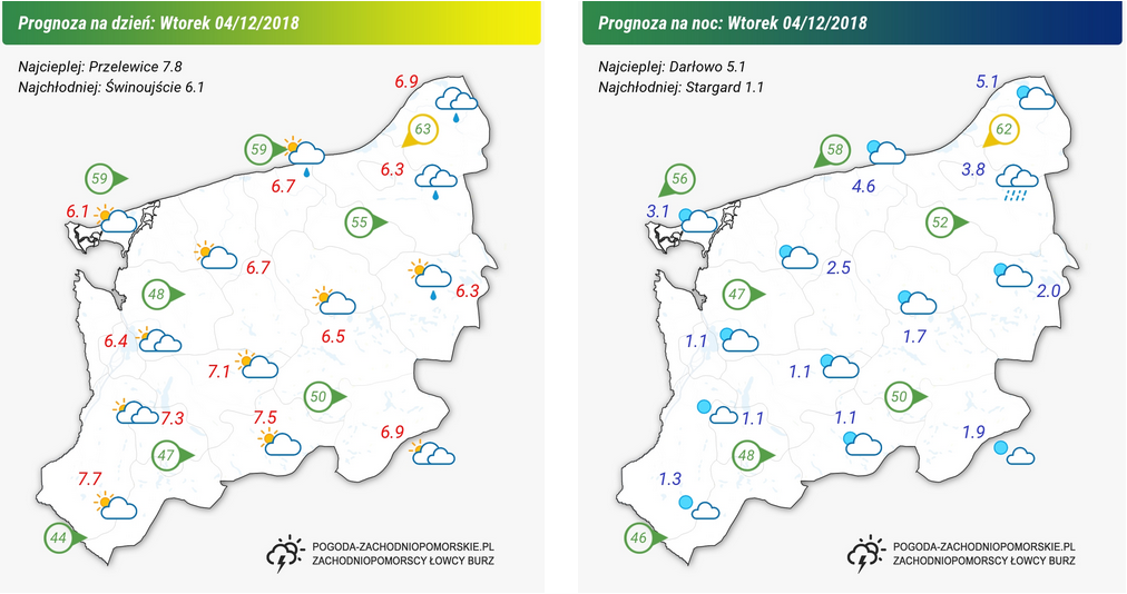 Prognoza pogody na wtorek 04.12.2018 oraz na noc z wtorku na środę