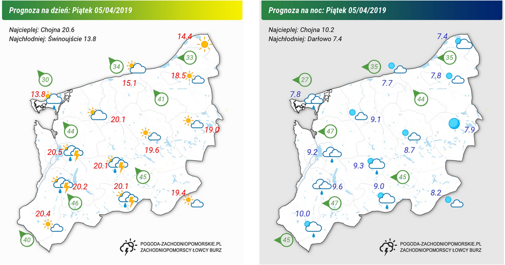 Prognoza pogody na piątek 05.04.2019 oraz na noc z piątku na sobotę