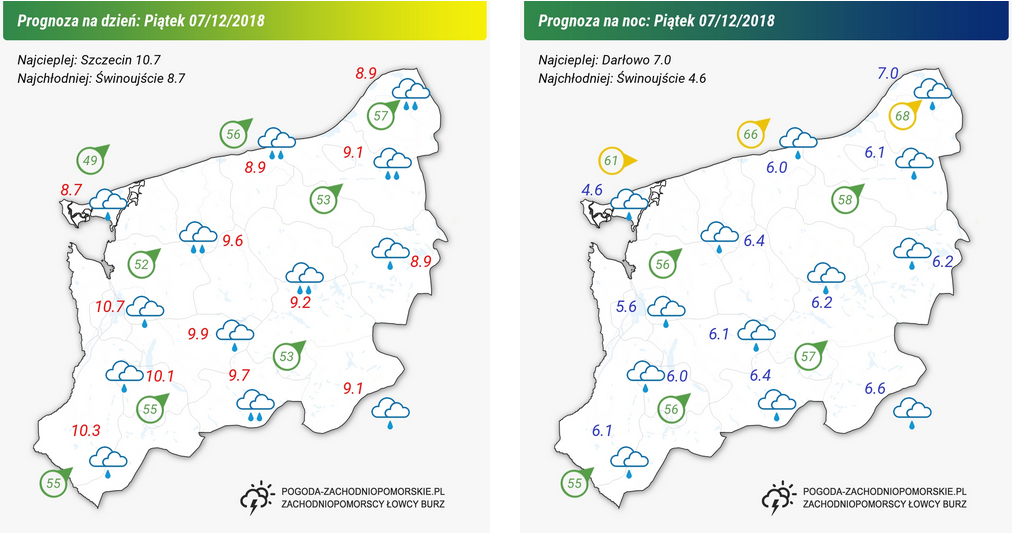 Prognoza pogody na piątek 07.12.2018 oraz na noc z piątku na sobotę