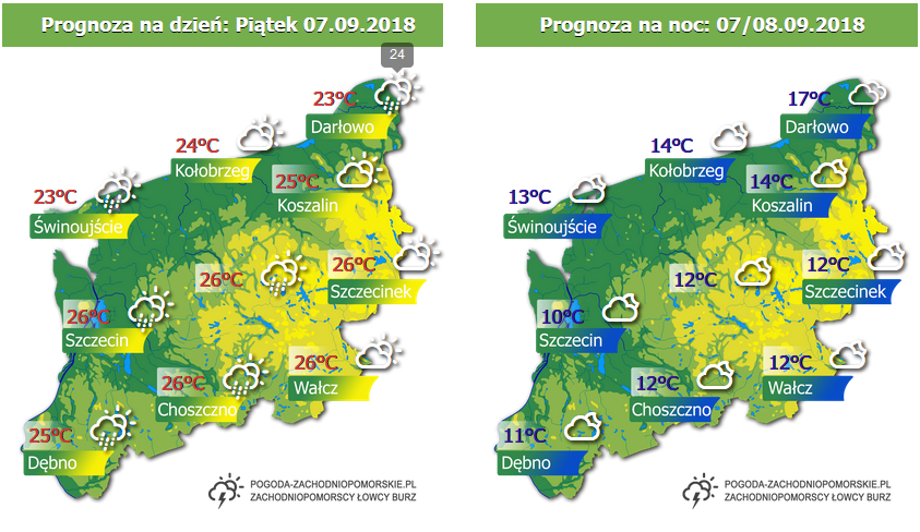 Opady deszczu i lokalne burze - prognoza pogody na piątek 07.09.2018