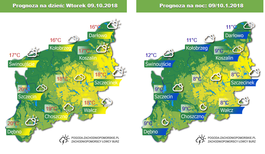 Prognoza pogody na wtorek 09.10.2018 oraz na noc z wtorku na środę