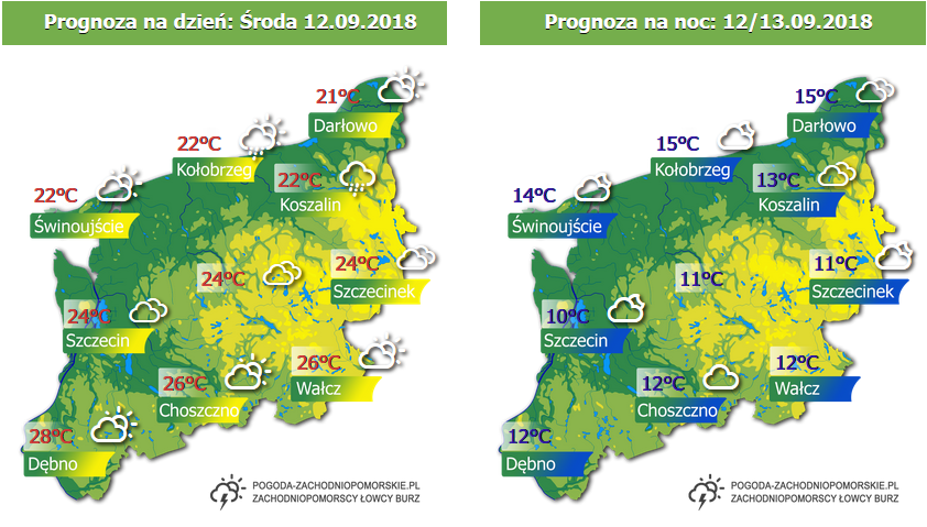 Prognoza pogody na środę oraz na noc ze środy na czwartek 12/13.09.2018