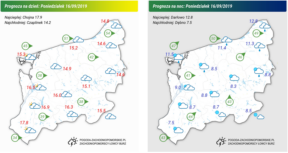 PROGNOZA POGODY NA PONIEDZIAŁEK 16.09.2019 ORAZ NA NOC Z PONIEDZIAŁKU NA WTOREK