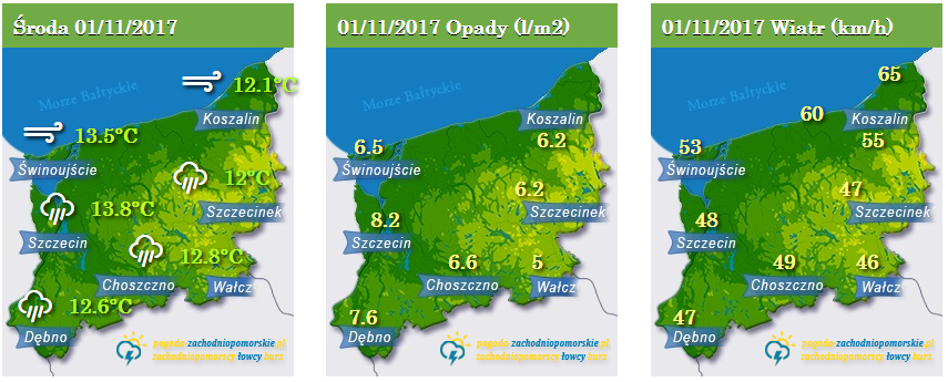 Szczegółowa prognoza pogody na 01.11.2017