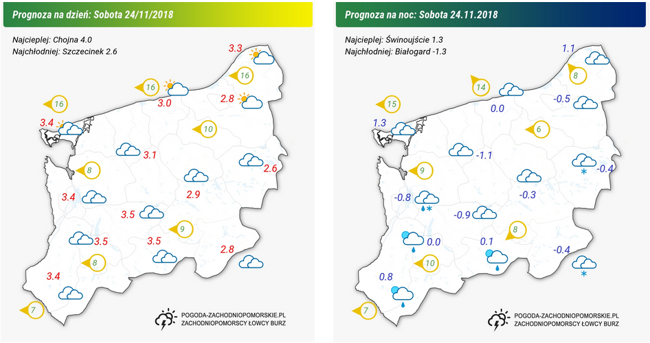 Prognoza pogody na sobotę 24.11.2018 oraz na noc z soboty na niedzielę