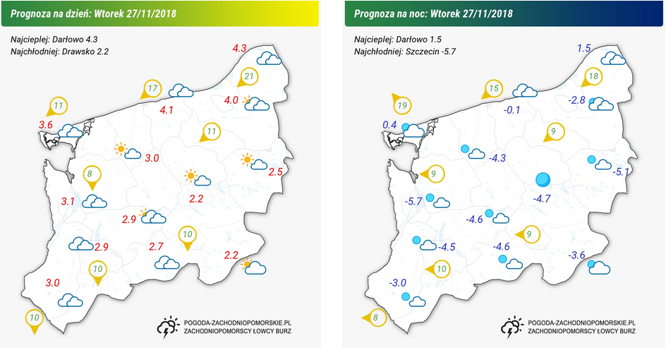 Prognoza pogody na wtorek 27.11.2018 oraz na noc z wtorku na środę