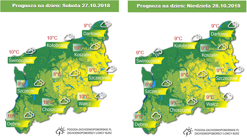 Prognoza pogody na sobotę oraz na niedzielę 27-28.10.2018.