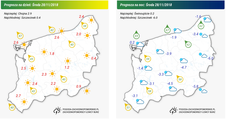 Prognoza pogody na środę 28.11.2018 oraz na noc ze środy na czwartek