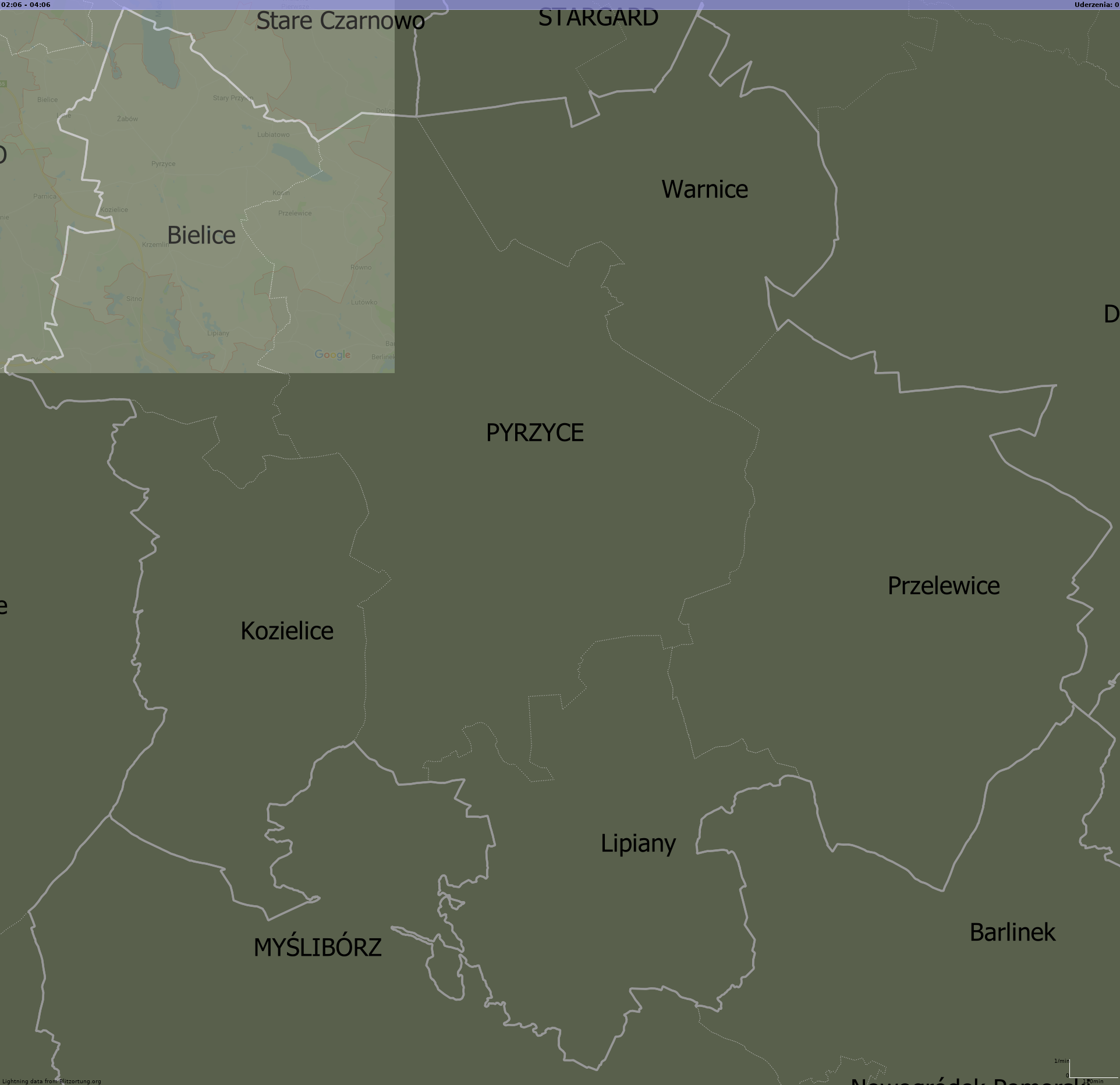 Mapa wyładowań pyrzycki 2024-11-21 13:17:50